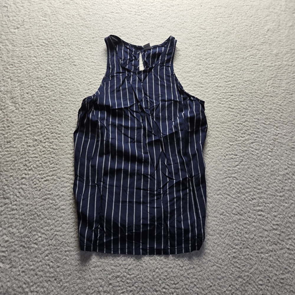 Old Navy Tank Top Womens S Blue Stripe High Neck Sleeveless Woven Casual